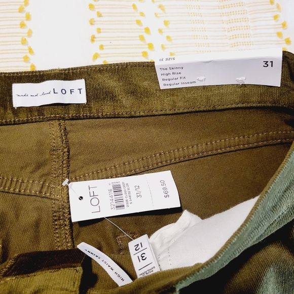 LOFT Corduroy Skinny High Rise Olive Green Pants Size 12 NWT - Picture 3 of 5